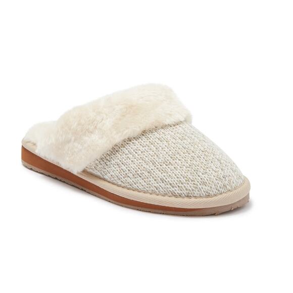New Minnetonka Sondra Scuff Faux Fur Slipper in Tan Knit Women's Size 5 - Picture 1 of 8